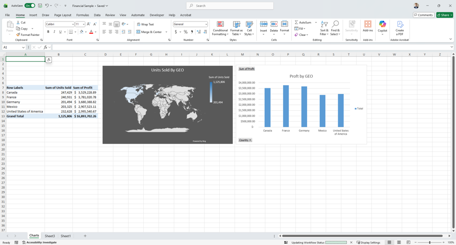 Microsoft Excel with sample charts
