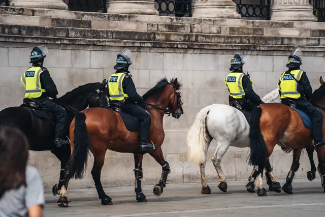 A picture of a British mounted police A picture of a British mounted police