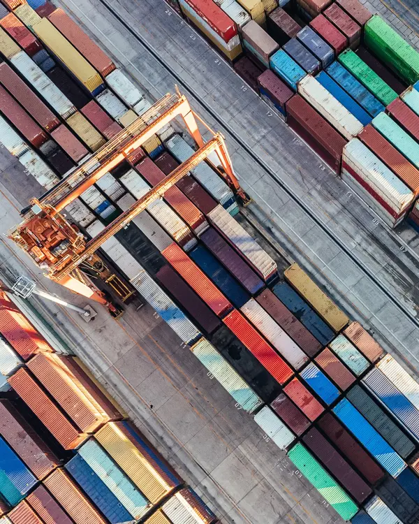 Aerial view of shipping containers for supply chain Aerial view of shipping containers for supply chain