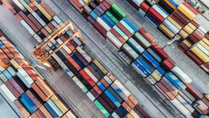 Aerial view of shipping containers for supply chain Aerial view of shipping containers for supply chain
