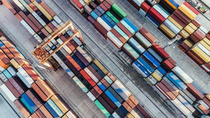 Aerial view of shipping containers for supply chain Aerial view of shipping containers for supply chain