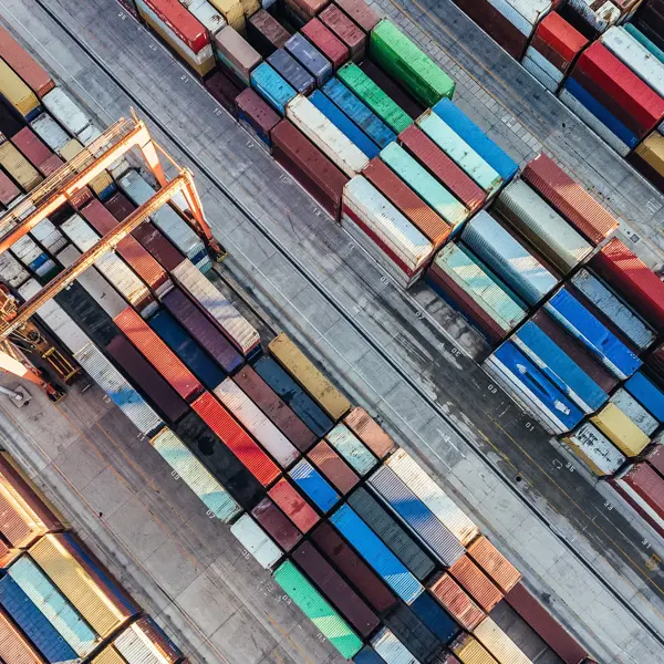 Aerial view of shipping containers for supply chain Aerial view of shipping containers for supply chain