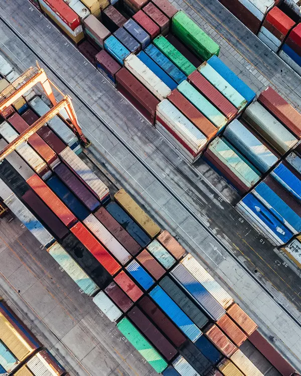 Aerial view of shipping containers for supply chain Aerial view of shipping containers for supply chain