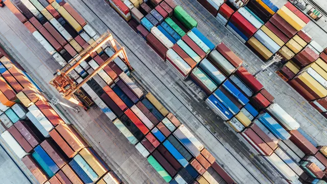 Aerial view of shipping containers for supply chain Aerial view of shipping containers for supply chain