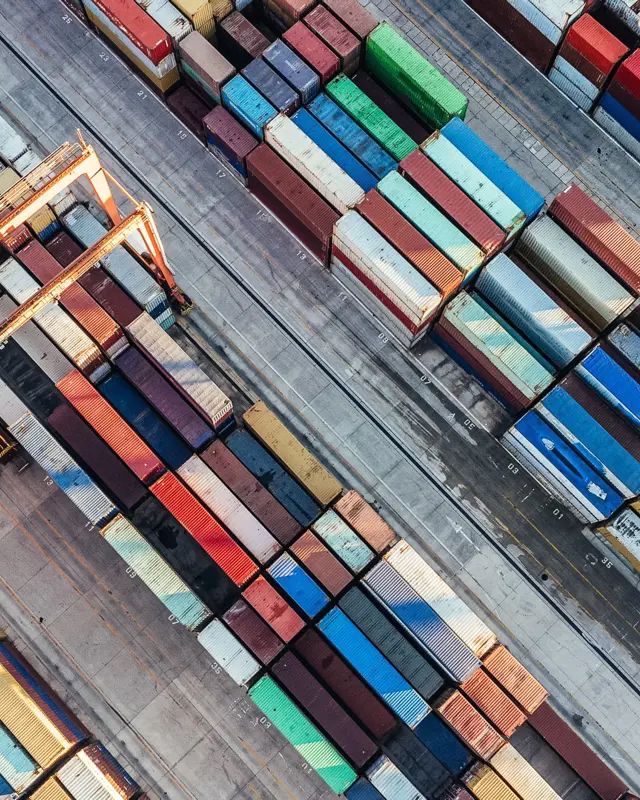 Aerial view of shipping containers for supply chain Aerial view of shipping containers for supply chain