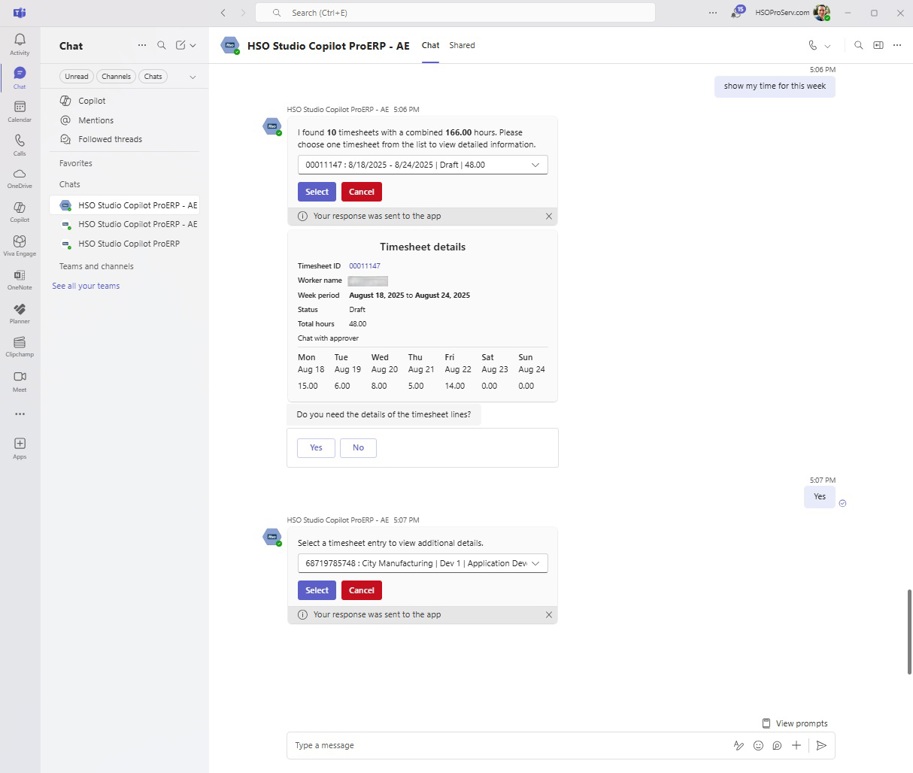 Time Entry agent made with copilot studio