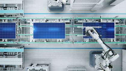 Manufacturing line with machinery. 