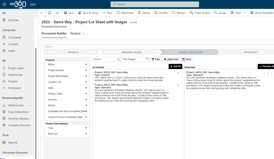 Generation of project sheet directly from the CRM