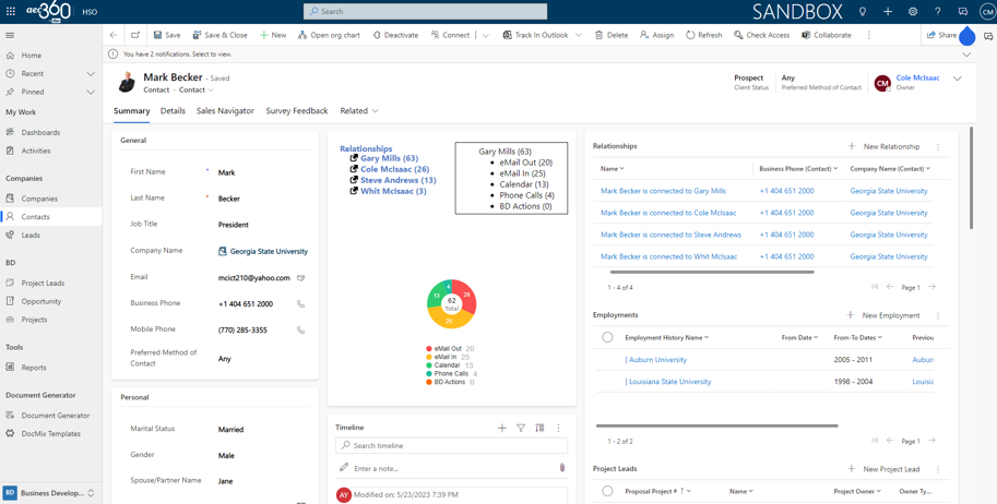 aec360 screenshot contact record