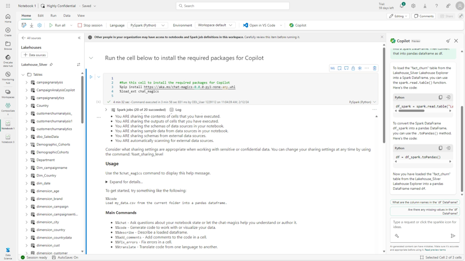 Using Copilot and PySpark for AI Development in Fabric